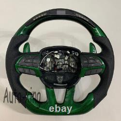 Trim+LED Carbon Fiber Flat Steering Wheel for Dodge Challenger Charger SRT 2015+