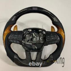 Trim+LED Carbon Fiber Flat Steering Wheel for Dodge Challenger Charger SRT 2015+