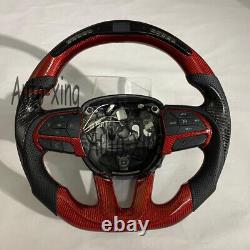 Trim+LED Carbon Fiber Flat Steering Wheel for Dodge Challenger Charger SRT 2015+