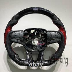 Trim+LED Carbon Fiber Flat Steering Wheel for Dodge Challenger Charger SRT 2015+