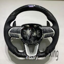Trim+LED Carbon Fiber Flat Steering Wheel for Dodge Challenger Charger SRT 2015+