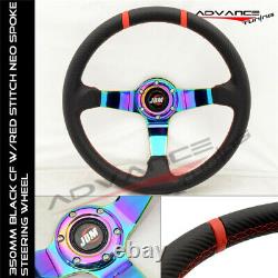 Universal Fit 350MM Black CFL Neo Spoke Sport Racing Steering Wheel+JDM Logo