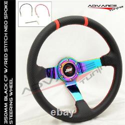 Universal Fit 350MM Black CFL Neo Spoke Sport Racing Steering Wheel+JDM Logo