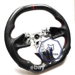VIN'S CARBON FIBER Steering Wheel FOR INFINITI q50 RED ACCENT WithFLAT TOP&BOTTOM