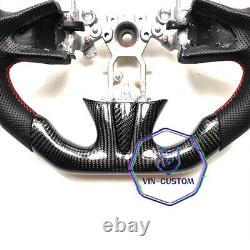 VIN'S CARBON FIBER Steering Wheel FOR INFINITI q50 RED ACCENT WithFLAT TOP&BOTTOM