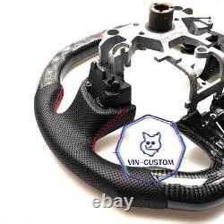 VIN'S CARBON FIBER Steering Wheel FOR INFINITI q50 RED ACCENT WithFLAT TOP&BOTTOM