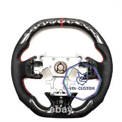 VIN'S CARBON FIBER Steering Wheel FOR INFINITI q50 RED ACCENT WithFLAT TOP&BOTTOM