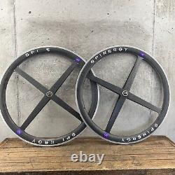 Vintage Spinergy Rev X Carbon Fiber Wheel Set 700c 4 Spoke Clincher Cassette 130