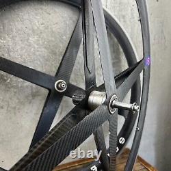 Vintage Spinergy Rev X Carbon Fiber Wheel Set 700c 4 Spoke Clincher Cassette 130