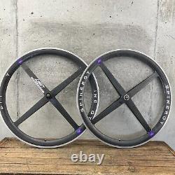 Vintage Spinergy Rev X Carbon Fiber Wheel Set 700c 4 Spoke Clincher Cassette 130