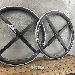 Vintage Spinergy Rev X Carbon Fiber Wheel Set 700c 4 Spoke Clincher Cassette 130