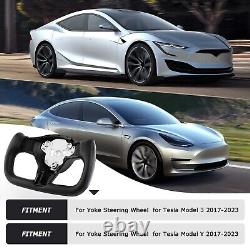 Yoke Steering Wheel For Tesla Model 3/Y 2017-2023 withHeating Carbon Fiber Black