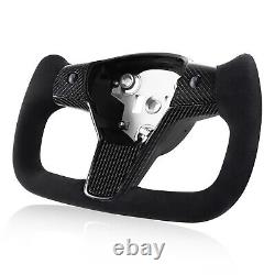 Yoke Steering Wheel For Tesla Model 3& Y 2017+ Alcantara & Carbon Fiber withHeated