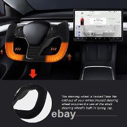 Yoke Steering Wheel For Tesla Model 3& Y 2017+ Alcantara & Carbon Fiber withHeated