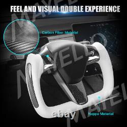 Yoke Steering Wheel Glossy Carbon Fiber For Tesla Model 3/Y 2017-2023 with Heating