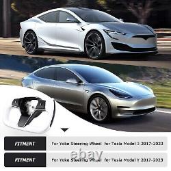 Yoke Steering Wheel withHeating For Tesla Model 3&Y Leather&Carbon Fiber 2017-2023